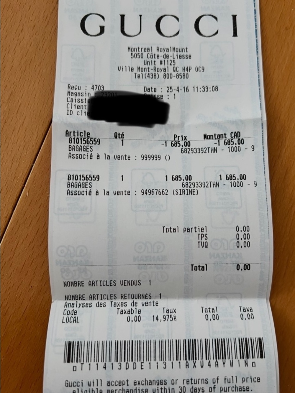 Gucci White and Black Printed Receipt